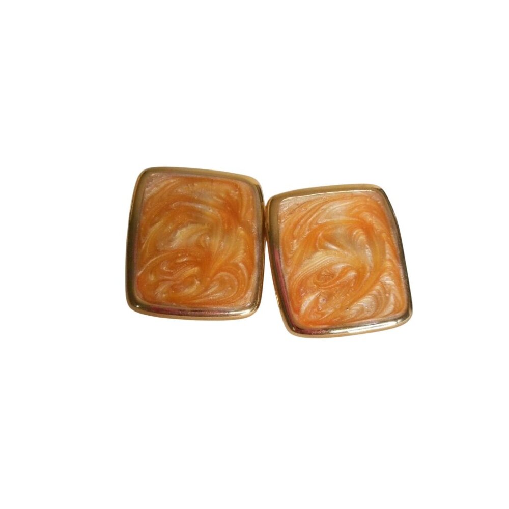Vtg Monet clip on earrings gold w/ orange swirl center base costume jewelry